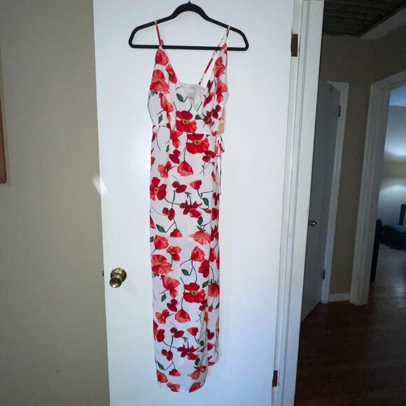 Gianni Bini Dresses & Skirts - GB Gianni Bini Spaghetti Strap White Red Floral Wrap Maxi Dress Size XS